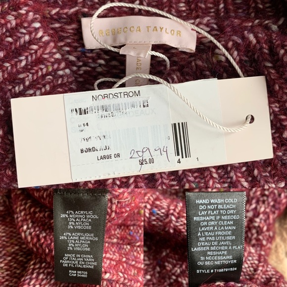 Rebecca Taylor Soft Tweed Cable Pullover Bordeaux - Picture 8 of 8